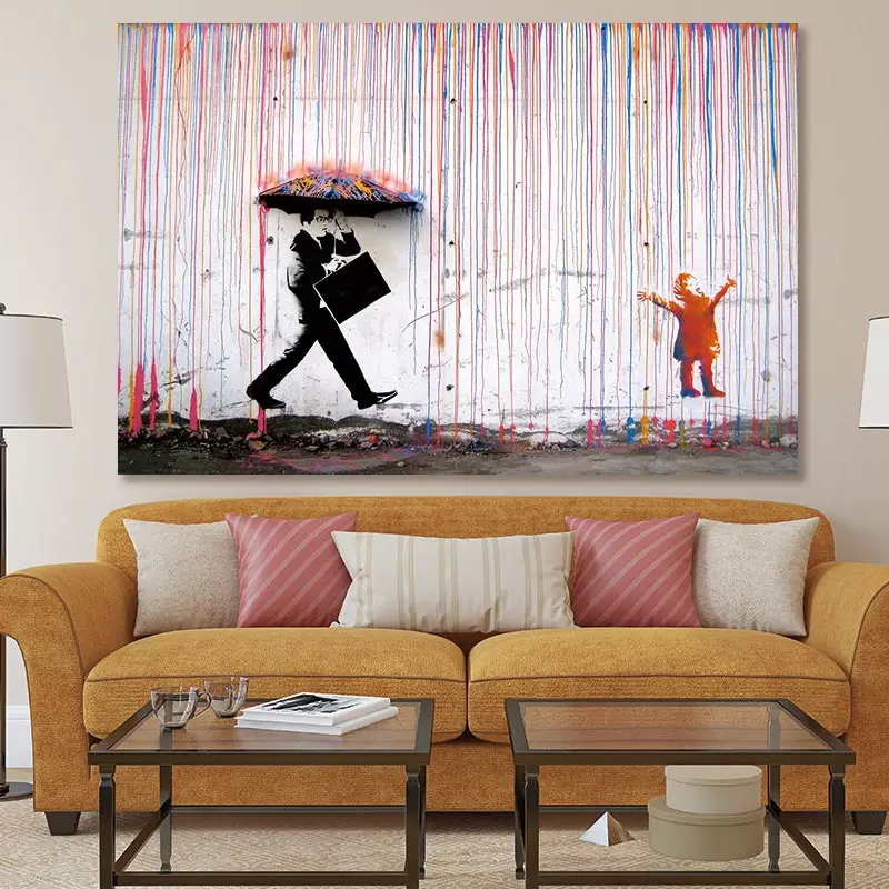 Бэнкси красочные дождь Плакаты и репродукции, настенное Искусство Картина на холсте настенные картины для домашнего декора без рамки