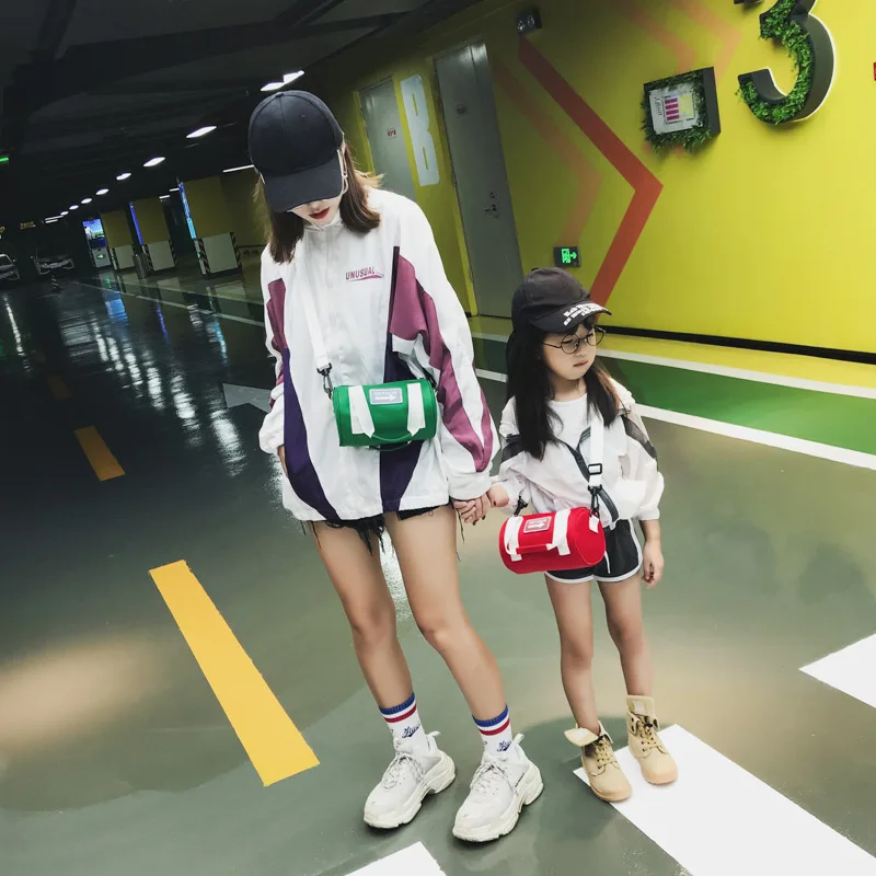

Korean-style Children's Bags 2019 New Style Trendy Letters Cylinder Canvas Bag Simple Versatile Change Accessories Shoulder Bag