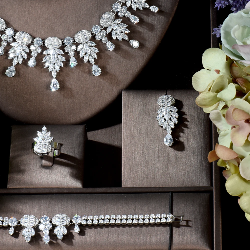 HIBRIDE Vintage Water Drop Design Bridal Necklace and Earrings Set African Jewelry Set Nigerian Wedding bijoux dubai N-238 - Image 3