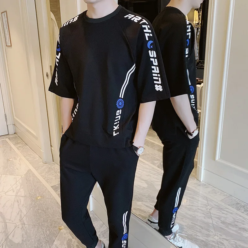 

Summer MEN'S Sport Suit Korean-style Fashion Loose Two-Piece Set YOUTH'S Short-sleeved T-shirt Trousers Leisure Suit Fashion