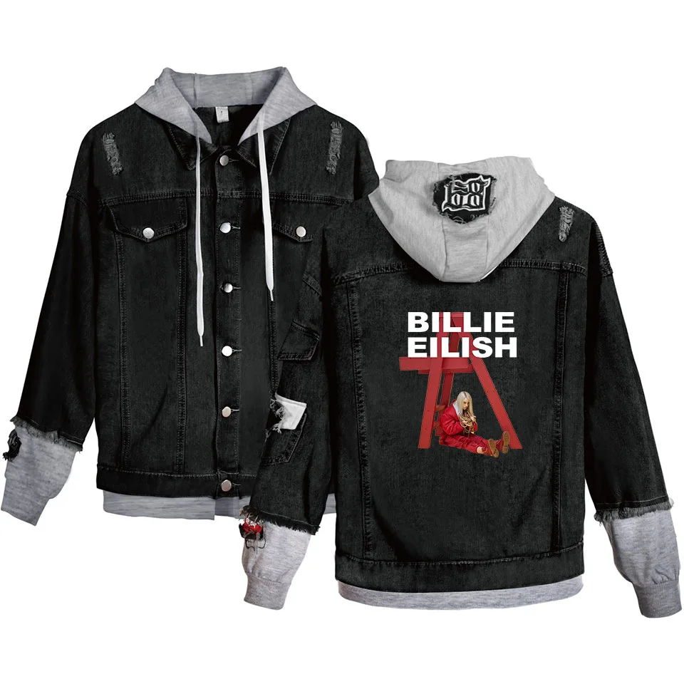 Billie Eilish Толстовка джинсовая куртка для мужчин поп ветровка Пара Одежда Пальто уличная человек синий черный хлопок Прямая - Цвет: Billie Eilish Denim