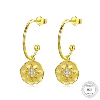 

2020 New 925 Sterling Silver Ear Hook and Hexagram Star Earrings Plated 18 K Exquisite Earrings For Women