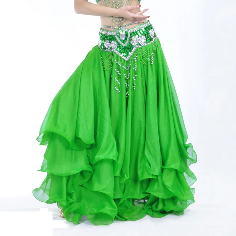 Роскошная юбка для танца живота размера плюс(без пояса), шифоновая Женская юбка для фламенко с оборками - Цвет: Color10(no belt)