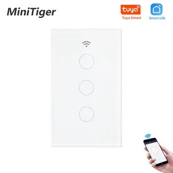 

Minitiger US Standard 3 Gang Glass Panel WIFI Wall Touch Switch Wireless Control By Tuya Smart Life Null and Fire Line Switch