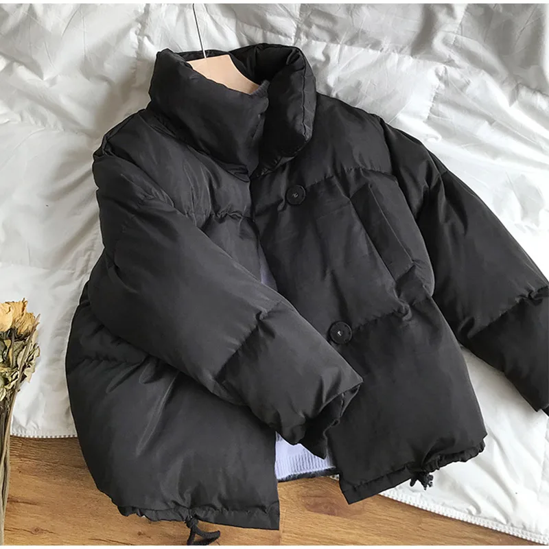 Зимняя утепленная женская куртка-парка с воротником-стойкой, Женское пальто с хлопковой подкладкой, повседневные женские дутые куртки с карманами