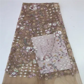 

2019 New arrival French net laces fabrics with glued glitter sequins lace latest high quality African tulle lace fabric bh66-568