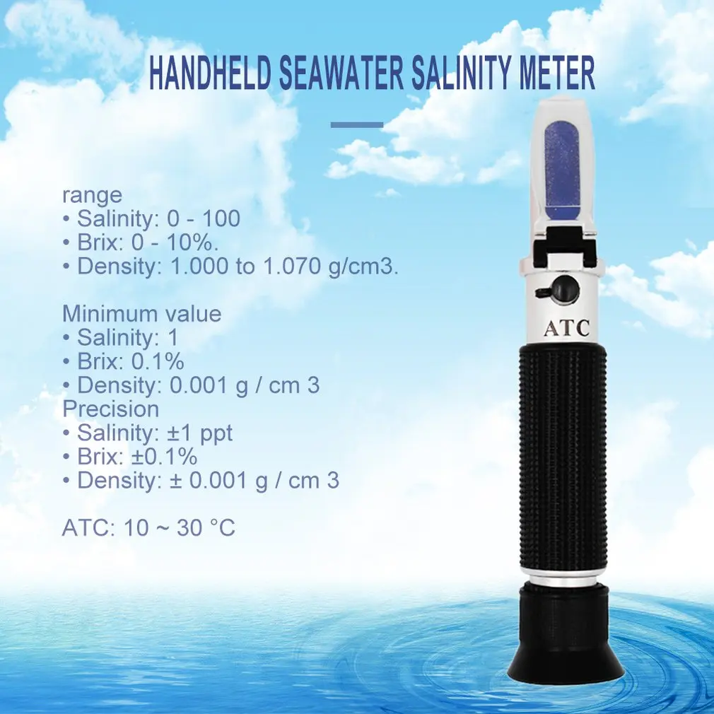 Высокоточный дисплей, Atc рефрактометр, ручной измеритель солености морской воды, измерительный прибор солености