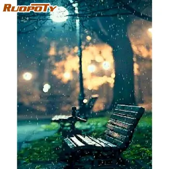 

RUOPOTY Park Chair And Lamp Landscape Painting By Numbers Kits For Adults Beginner Unique Gift Hand Painted Diy Framed Artcraft