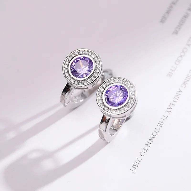 Silver -Purple MAIKALE круглые серьги гипоаллергенные золотые микро-инкрустированные черные серьги с цирконием кубической огранки для женщин модные ювелирные изделия - Окраска металла: Silver -Purple