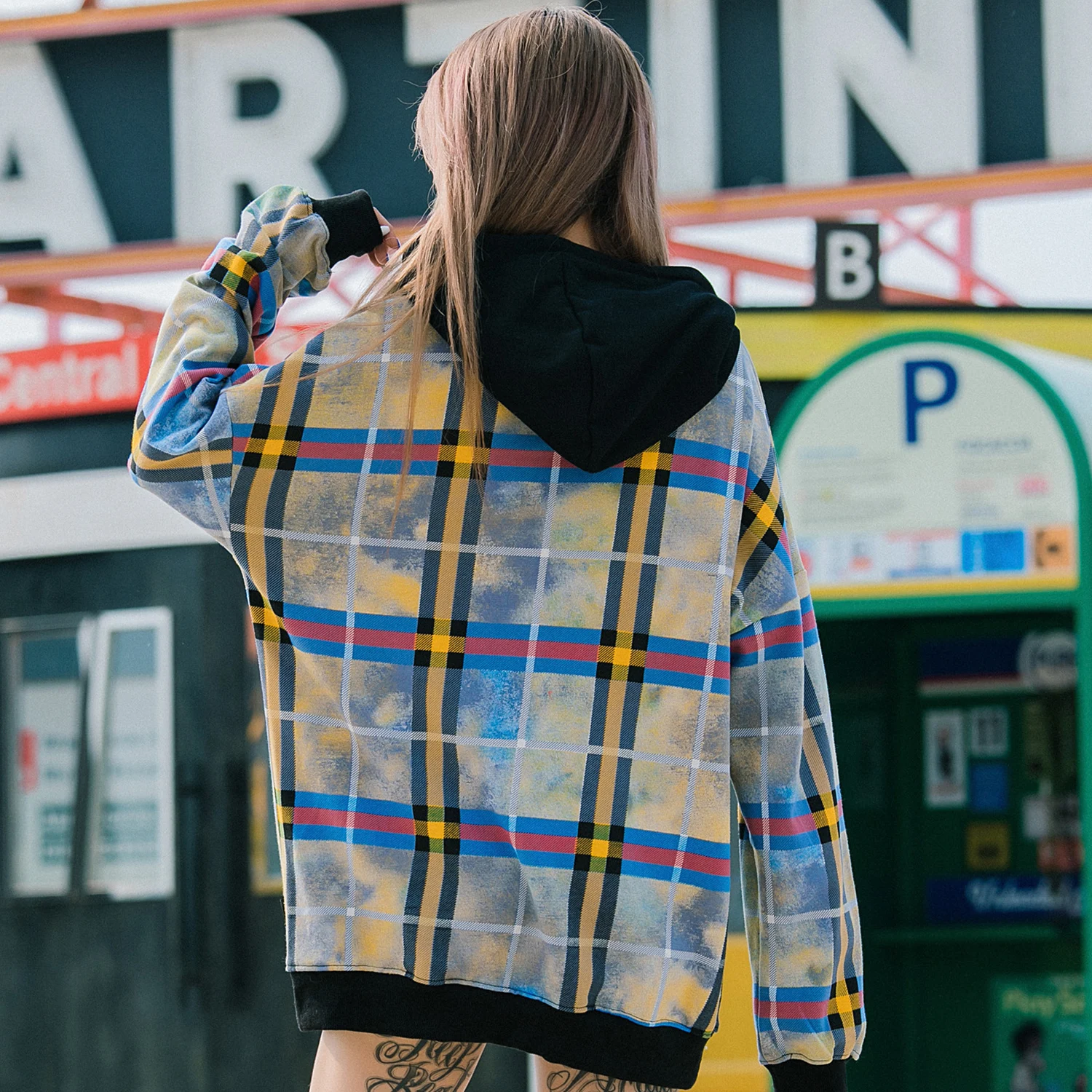 Aelfric клетчатые цветные Флисовые женские толстовки с капюшоном Harajuku повседневные Хлопковые женские пуловеры модные уличные толстовки