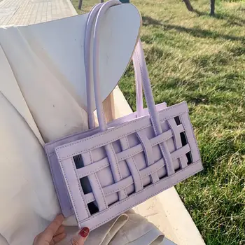 

Elegant Female Square Tote bag 2020 Fashion New High-quality PU Leather Women's Designer Handbag Hollow Shoulder Bags Armpit bag