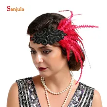 Красная/черная/белая повязка на голову для свадебных волос, блестящие вечерние головные уборы с бисером в винтажном стиле Great Gatsby tocado boda BQ006