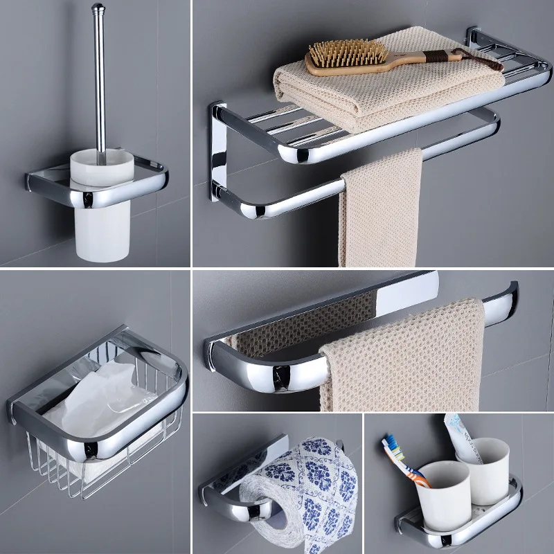 

European Style Copper Towel Rack Bathroom Rack Hardware Pendant Set Sanitary Ware Modern Silver Towel Rack Bathroom