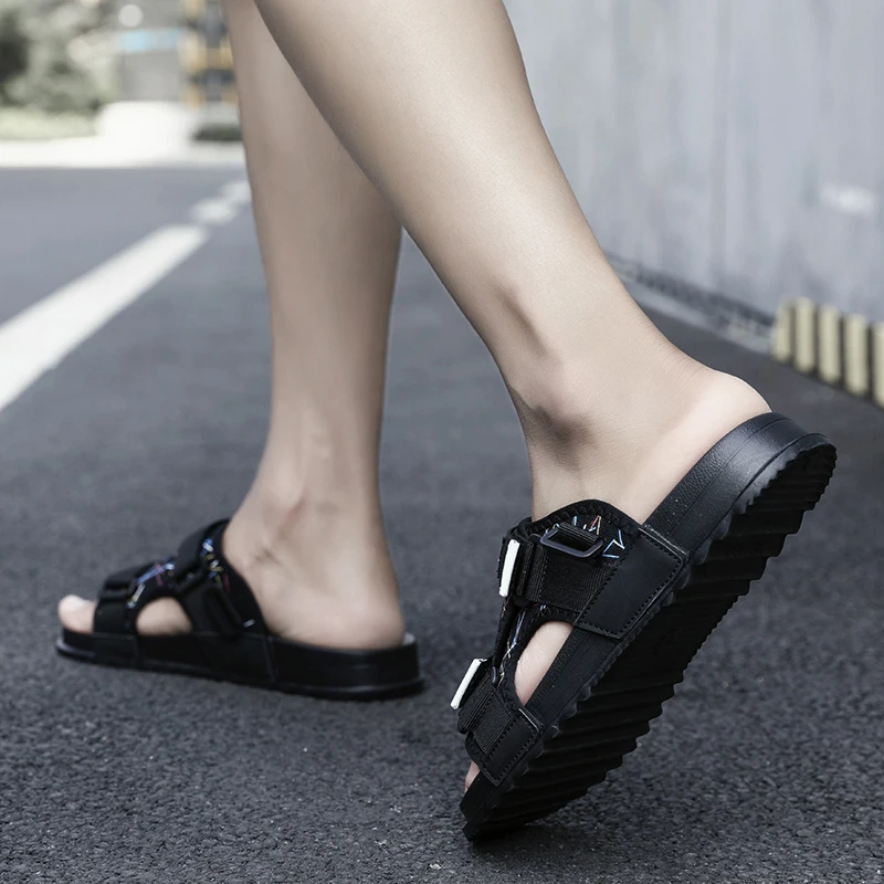 Roman letters comfortable denim summer new sandals men's platform flat elastic band men's daily casual shoes