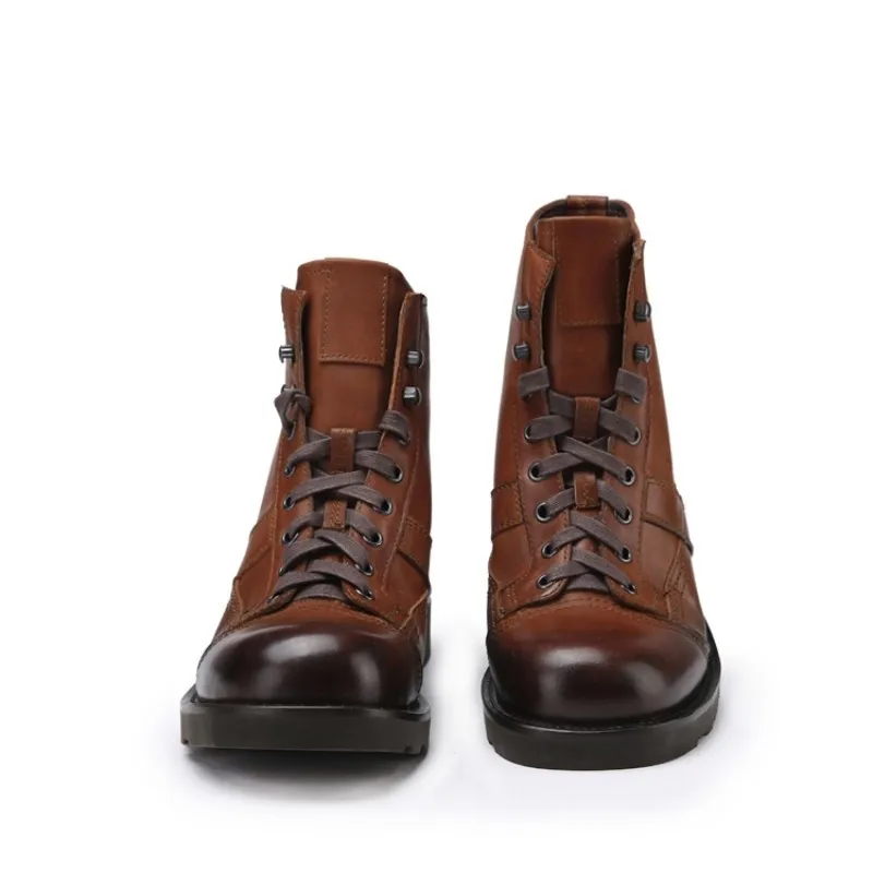 Retro Luxury Brand Fleece Liner Round Toe Snow Boots Men Genuine Leather Winter Warm Military Mid-Calf High Quality Shoes | Обувь