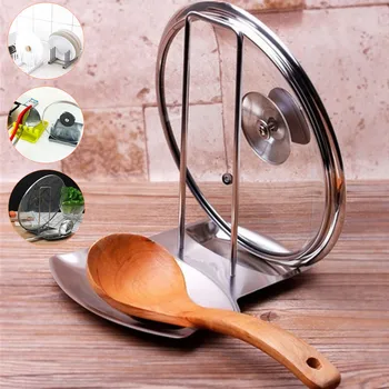 

Stainless Steel Pan Pot Cover Lid Rack Stand Spoon Holder Stove Organizer Home Storage Soup Spoon Rests Kitchen Tools EJ878082