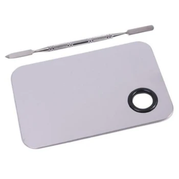 

Stainless Steel Makeup Nail Art Polish Mixing Plate Square Foundation Eyeshadow Mixing Palette with Spatula Rod Tool