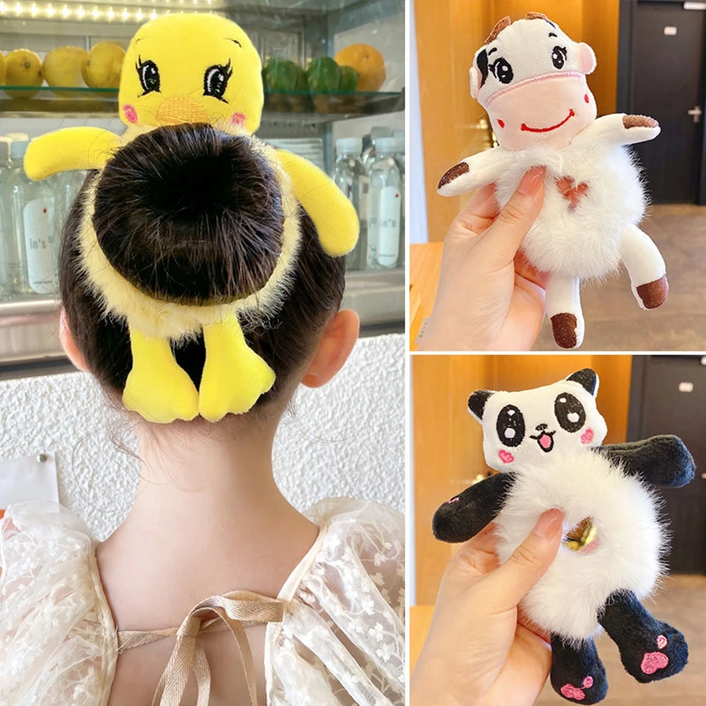 New Women Girls Cute Cartoon Panda Cat Rabbit Plush Elastic Hair Bands Sweet Hair Decorate Scrunchie Fashion Hair Accessories wide headbands for short hair