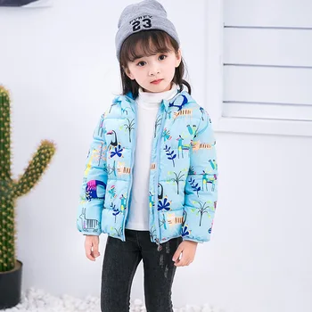 

Winter Hooded Children Down Jacket Print Cartoon Overcoat Thick Toddler Outerwear Jackets Blue Cute Warm Down Parka Kinderen