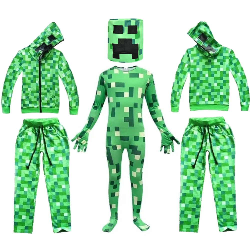 Kids Christmas Zentai Bodycon Jumpsuit Mask Children Halloween Costume Party Hoodies Pants Jacket Warm Velvet Cosplay Disfraces |