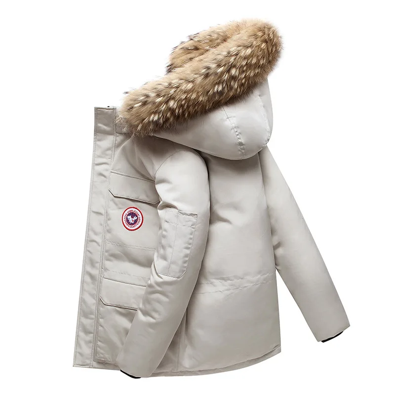 

2020 New Winter Warm Men Long-sleeved Solid Color Off White Duck Down Jacket Coat Casual Thicken Hoodied Masculino Hombre Hat