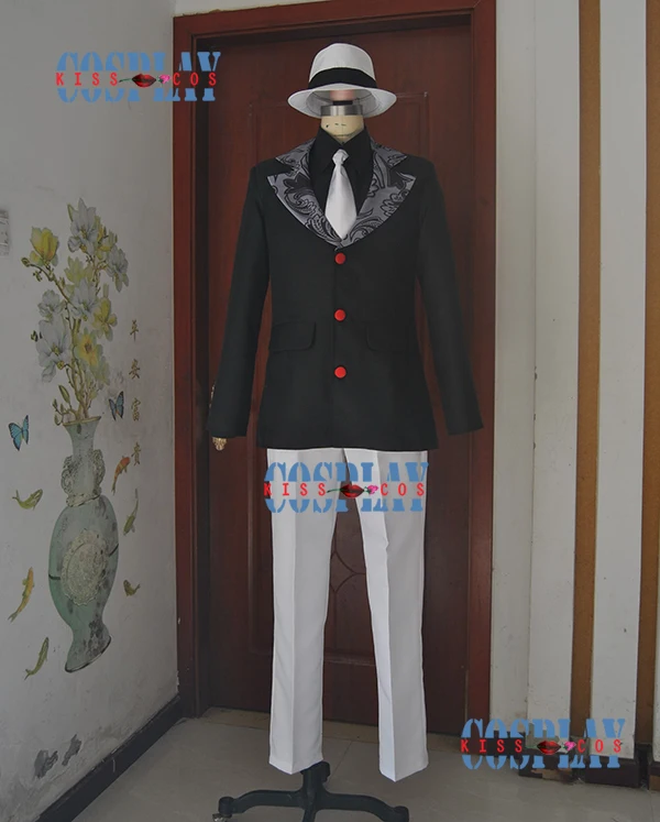 Лидер продаж: Kimetsu no Yaiba Аниме Косплей Kibutsuji Muzan Cos костюм для косплея в стиле унисекс 5в1 пальто+ рубашка+ брюки+ галстук+ шляпа