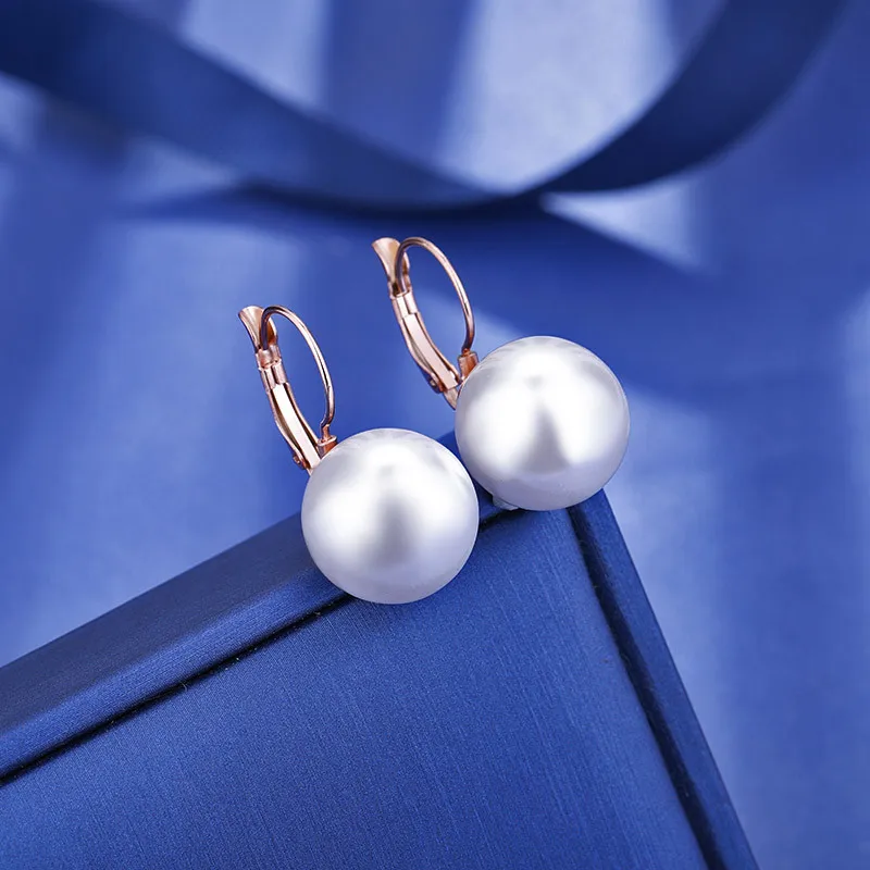 

YiKLN Trendy Titanium Stainless Steel Pearl Earrings For Women Girl Office Style White Simulated Pearl Earrings Jewelry RN01185