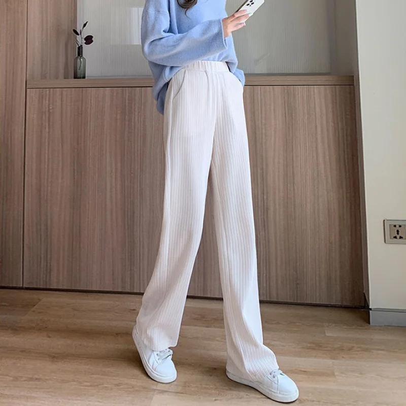 cargo pants Chenille Wide-Leg Pants Women's Spring and Summer Elastic Loose Drape Straight-Leg Pants Light Striped Boutique Casual Pants plus size clothing