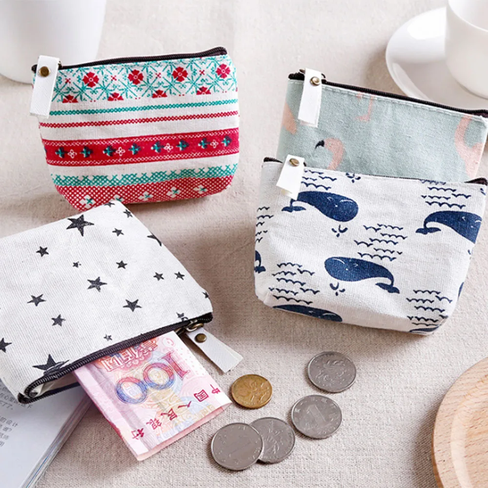 

1PCS Unisex Canvas Purse Card Key Mini Purse Pouch Canvas Bag Small Zipper Coin Purse Card Holder Wallet