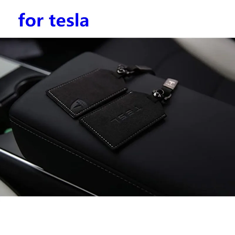 For Tesla Model 3 2016 2020 Comfortable Texture Leather Keychain Key Fob Card Holder Leather
