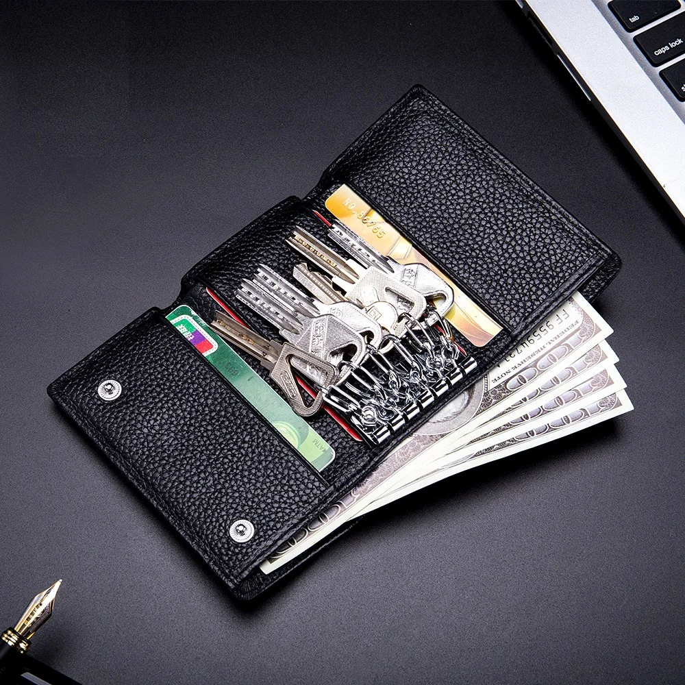 Multifunction Key Wallet Men Genuine Leather Key Bag Woman Vintage Card