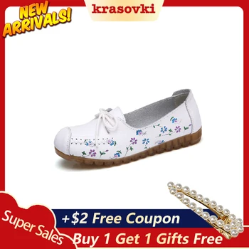 

Krasovki Single Shoes Women Spring Dropshipping Flat Bottom Slip on Heel Beans Shoes Leather Lace Fashion Printing Single Shoes