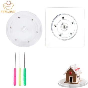 

DIY Christmas Cookie Tool Acrylic Square/Round Cookie Turntable Mini Cake Cupcake Decorating Supplies With 3pcs Cake Scriber 096