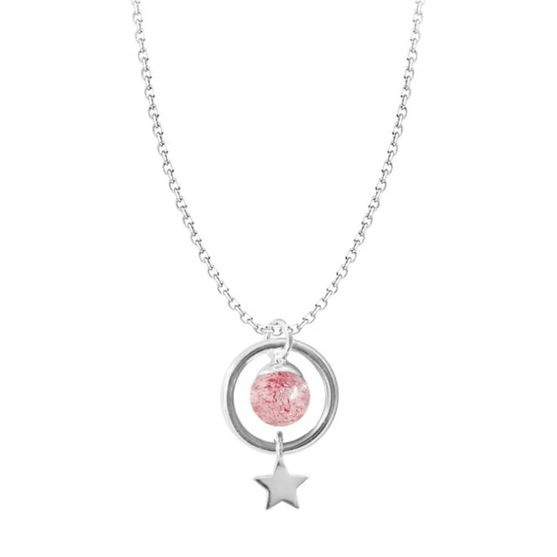 New Fresh And Lovely Stars Strawberry Pink Crystal 925 Sterling Silver Jewelry Magic Circle Women Pendant Necklaces XL122 - Image 5