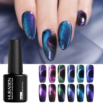 

Huration New 5D Pure Nails Cat's Eye Colors Starry Sky Nail Gel Polish Cat's Eye Chameleon Gum for UV LED Gel Nail Art Varnish