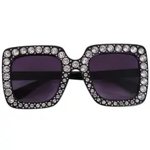 Роскошные солнцезащитные очки для женщин женские негабаритные Квадратные Солнцезащитные очки с алмазной рамкой зеркальные солнцезащитные очки для женщин S17073 черный