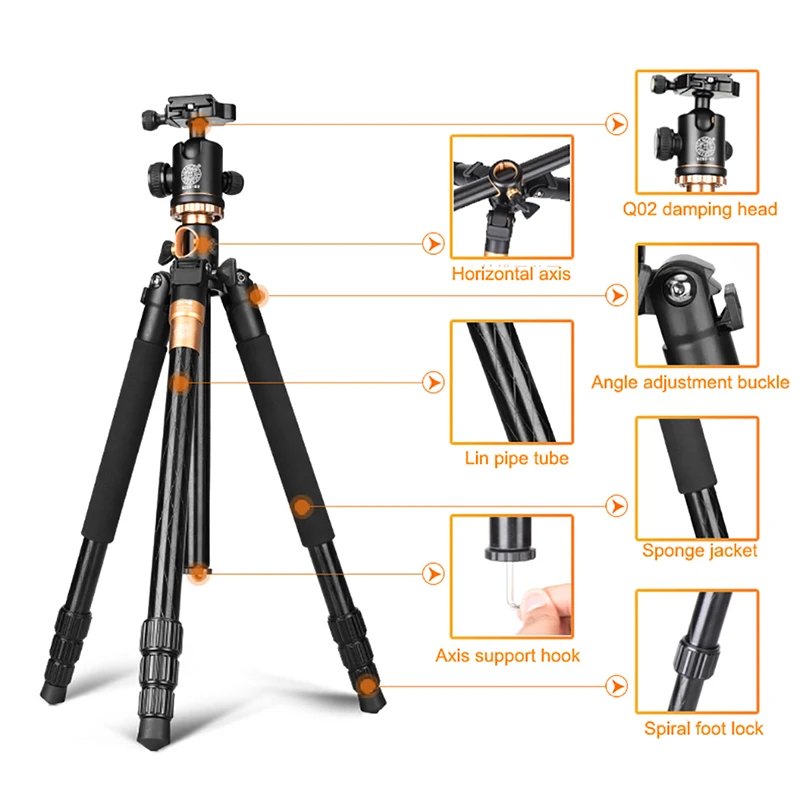  QZSD Q999H Aluminium Alloy Camera Tripod Video Monopod Professional Extendable Tripod with Quick Re