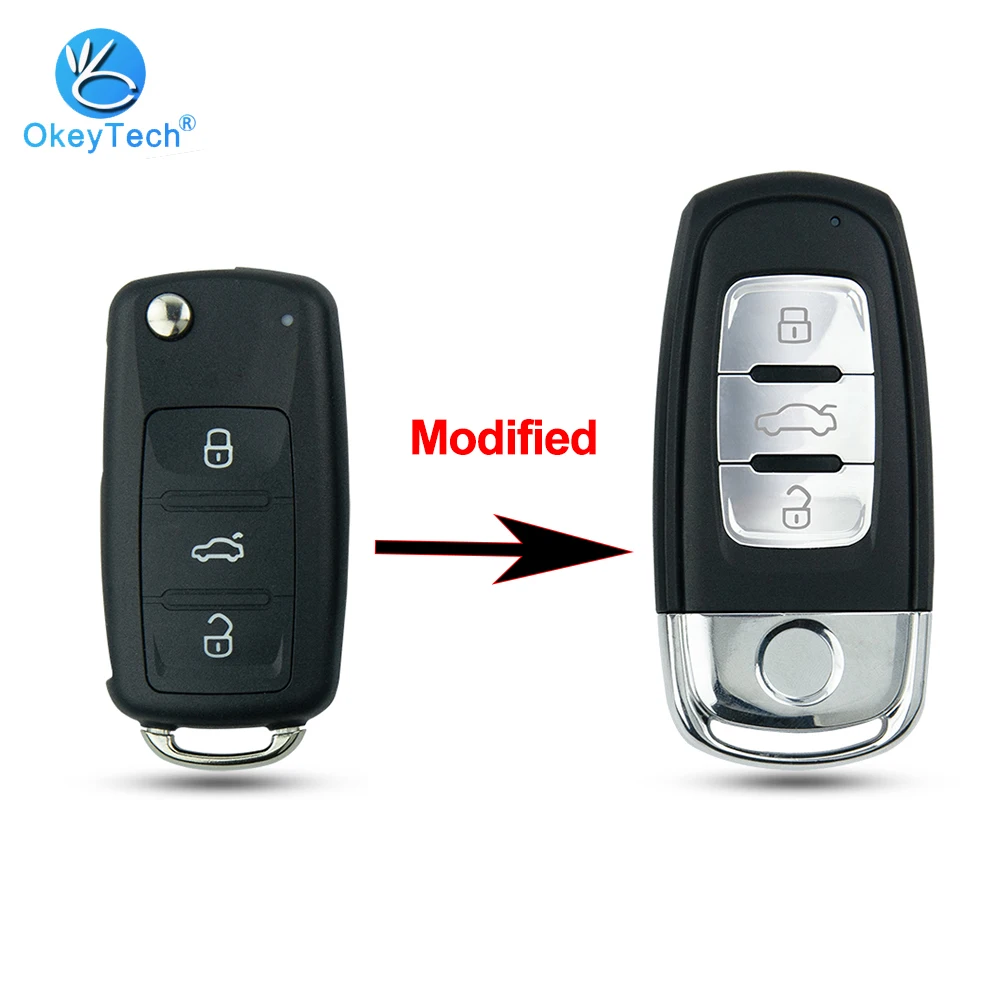 

OkeyTech 3 Buttons New Modified Flip Folding Remote Key Shell For VW VOLKSWAGEN Caddy Golf Jetta Beetle Polo Tiguan Car Key Case