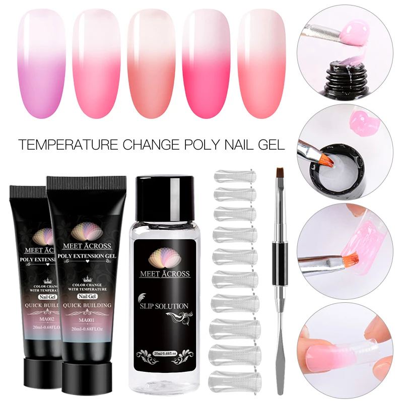 MEET ACROSS Poly UV Gel Nail Kit 20ml Quick Building Nail Gel Polish For Nail Extensions Acrylic