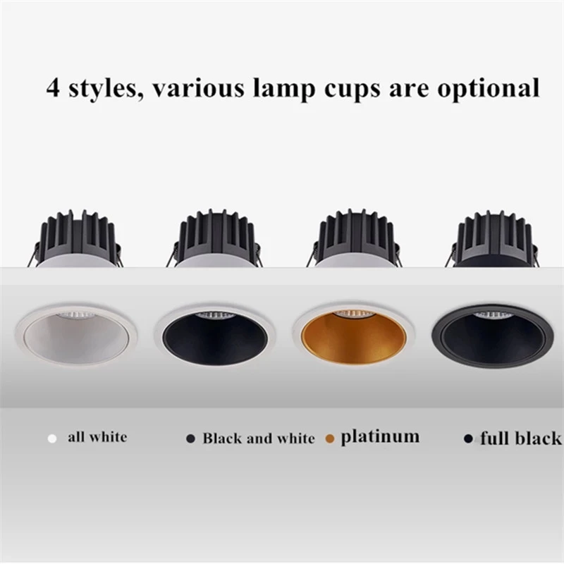 Downlight Dimmable Anti Glare Recessed AC220V 110V 240V 7W-15W Lamp Round Led Cob Ceiling Room Bedroom Spot Light led downlight recessed ceiling spotlight