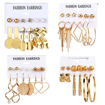 

DAXI Fashion Gold Sequin Metal Geometric Drop Earring Set for Women Irregular Round Crystal Dangle Earrings Brincos Jewelry New
