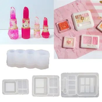 

4Pcs/Set Lipstick Eyeshadow Palette Epoxy Resin Mold Makeup Case Keychain Pendant Resin Mold Jewelry Making Tools Art Craft