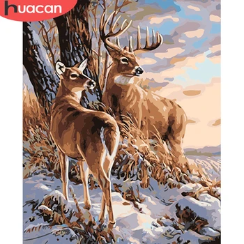 

HUACAN Paint By Number Animal Deer Drawing Canvas Acrylic Gift Home Decor Picture By Number Handpainted Wall Art