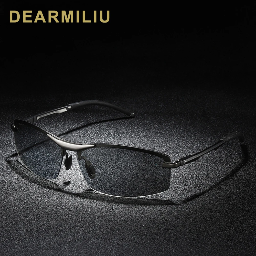 DEARMILIU бренд фотохромические солнцезащитные очки Для мужчин Полу-поляризированне без оправы линзы для езды солнцезащитные очки UV400 рамка очки, женские и мужские очки, солнечные очки, поэтому