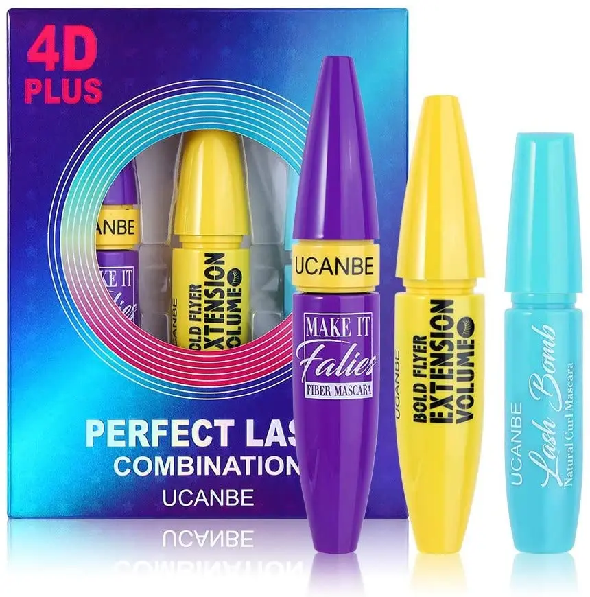 3pcs/lot Ucanbe 4D Plus Lengthening Thick Mascara Dramatic Length and Volume Perfect Lash Combination Waterproof Smudge Proof |