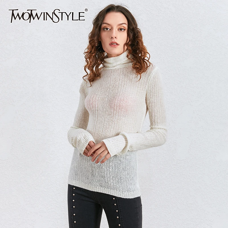 TWOTWINSTYLE вязаный свитер для женщин Водолазка с длинным рукавом Повседневный