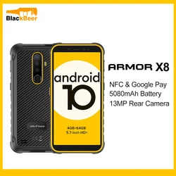 Ulefone – Smartphone Armor X8, téléphone portable robuste, étanchéité IP68, 5.7 pouces, Android 10.0, 4 go 64 go, Octa Core, NFC, 5080mAh 