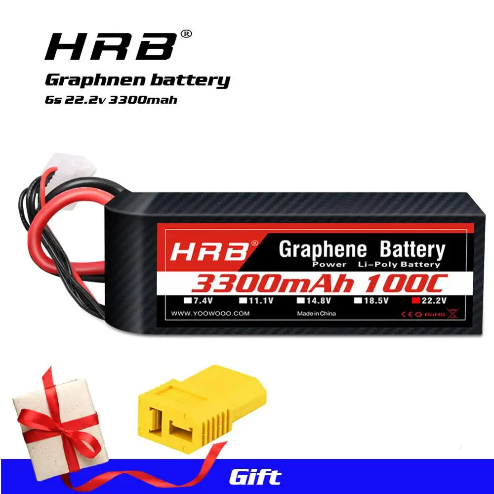 HRB Графен батарея 22 2 V 3300mah 6S Lipo 100C 200C XT60-T разъем для goblin trex 550 вертолет Дрон RC