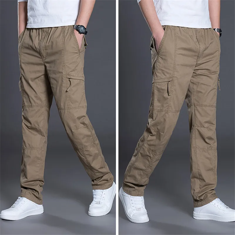Plus Size 7XL Cargo Pants Men Outwear Multi Pocket Casual Cotton Straight Slacks Pants Military Trousers Overalls Zipper Pants 4