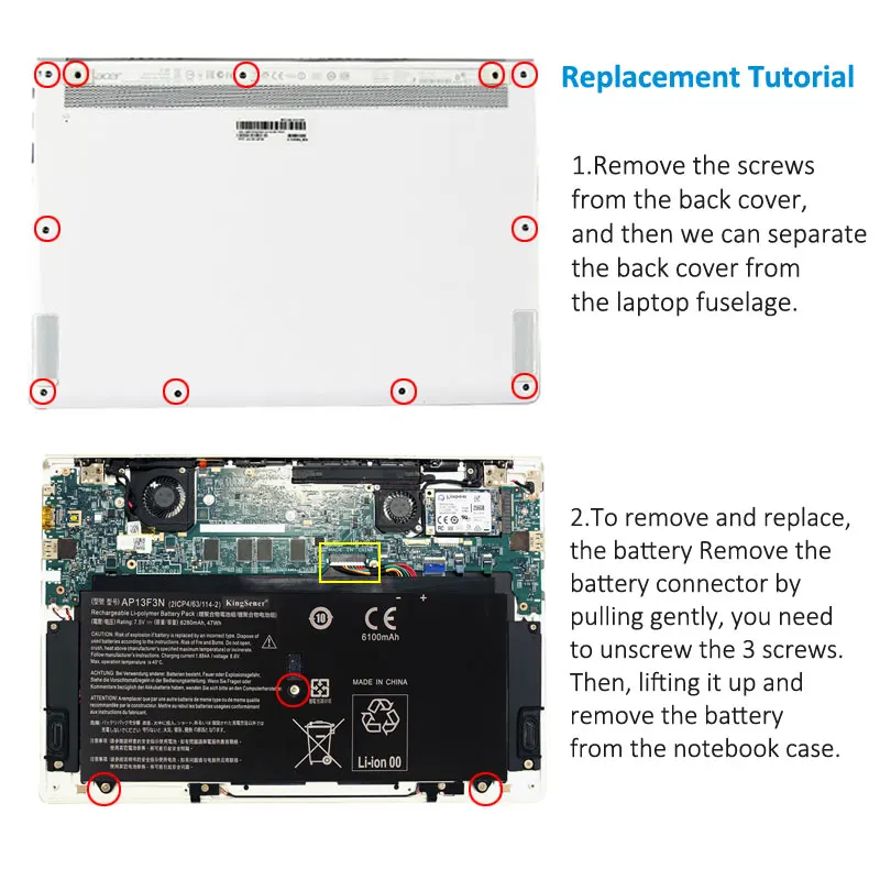 Kingsener-bateria para Laptop Ap13f3n 2icp4 20092 para Aspire S7392 Drive Ultrabook 63 114 v 7.5 Mah Baterias p/ laptop - Imagem 5